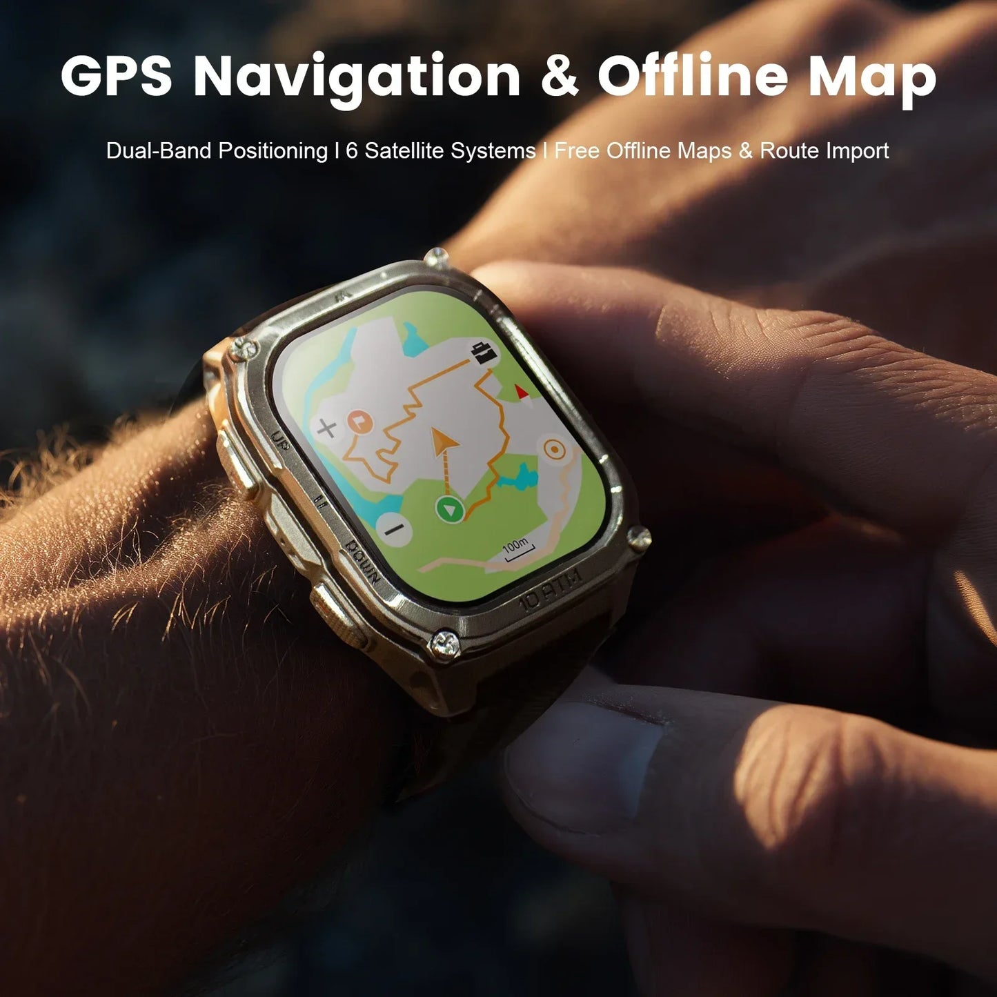 KOSPET Tank M4 Smart Watch Stainless Steel 6-Sat GPS Offline Maps 10ATM Waterproof 45M Dive 24/7 Health Monitor for Android iOS