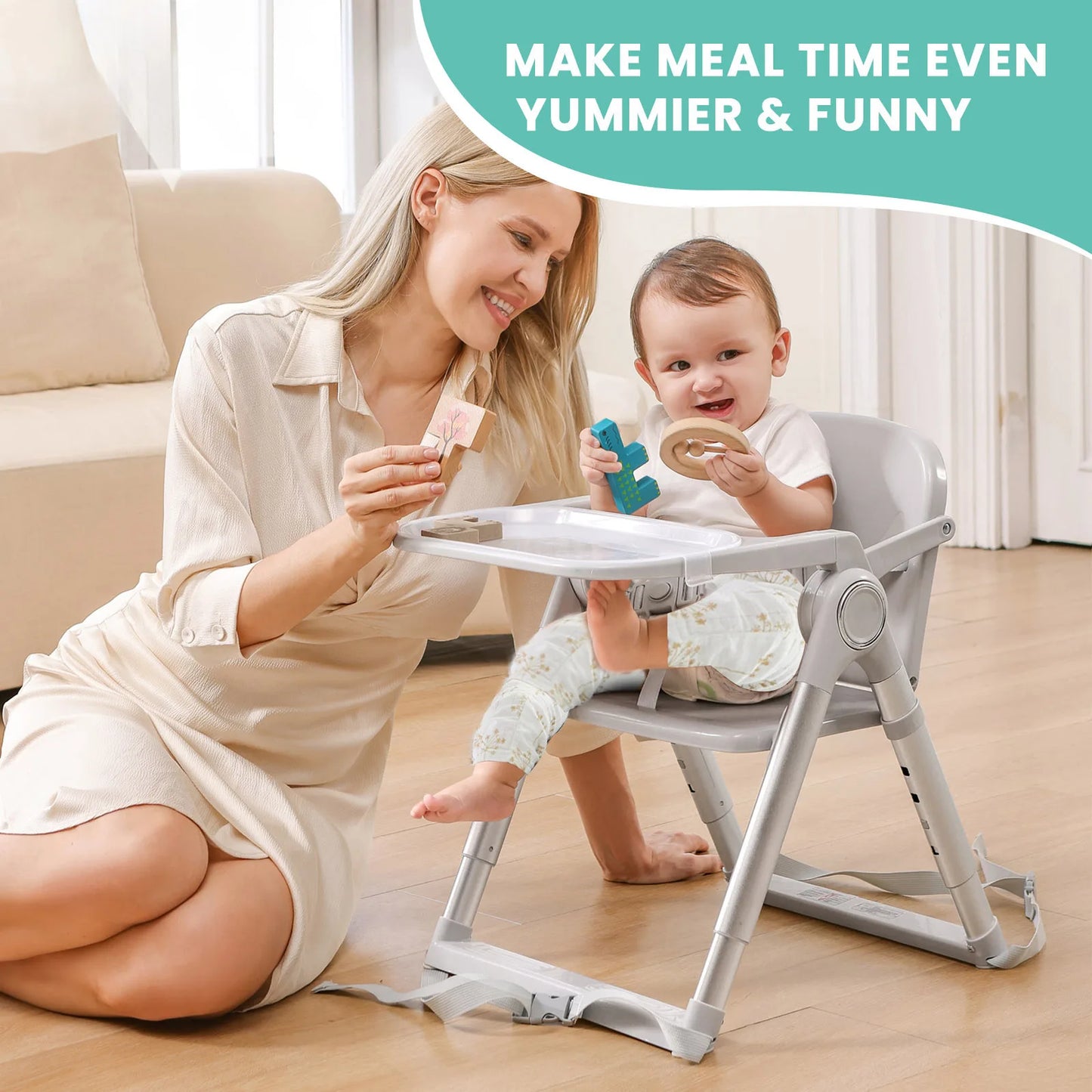 Baby Folding Booster Seat High Chair For Dining, Baby Toddler Portable Feeding Seat for Children 6 Months to 3 Years Approx