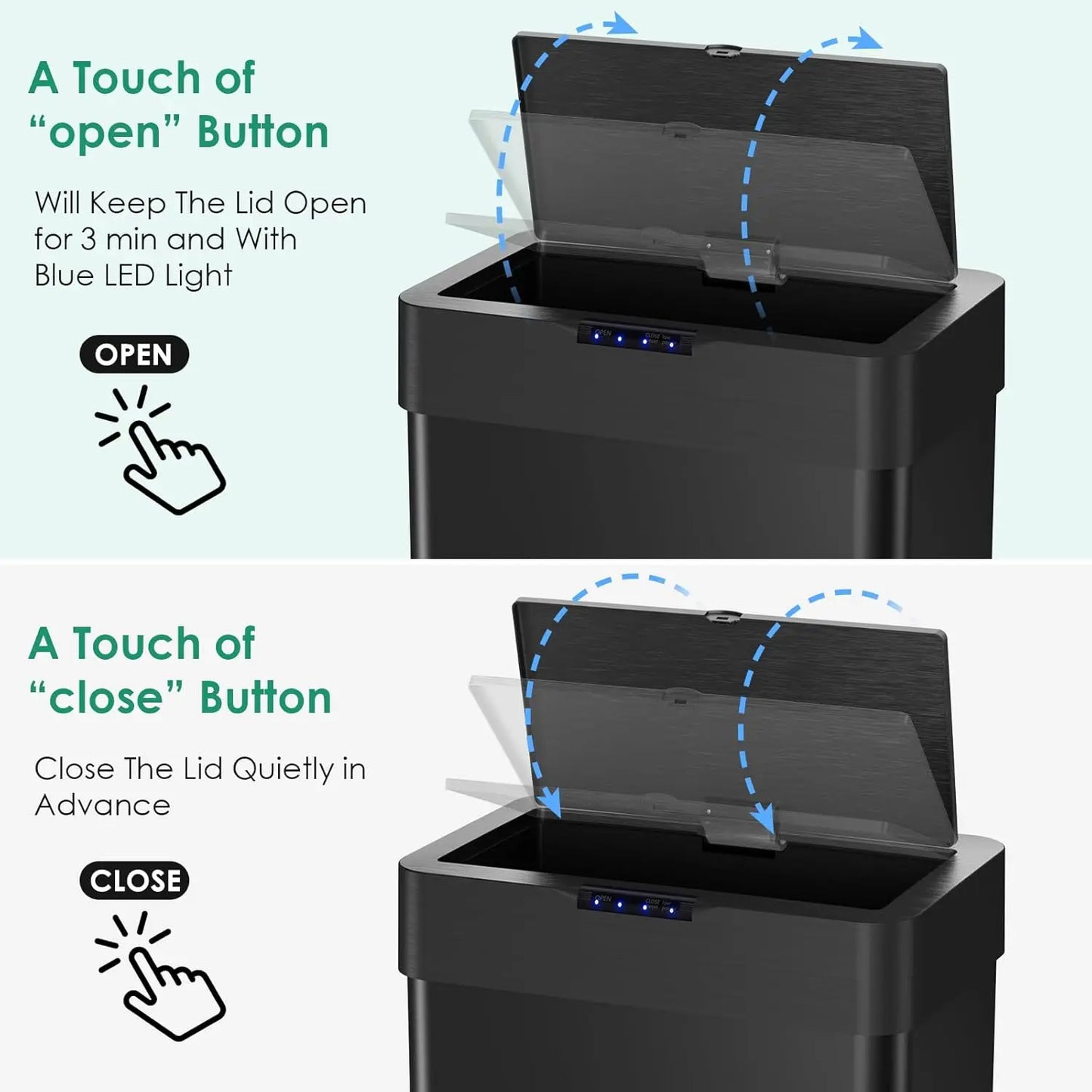 Automatic Trash Can,Sensor Motion Stainless Steel Garbage Bin, Touchless Smart Waste Bin, W/Stay-Open, Soft Close, Customized