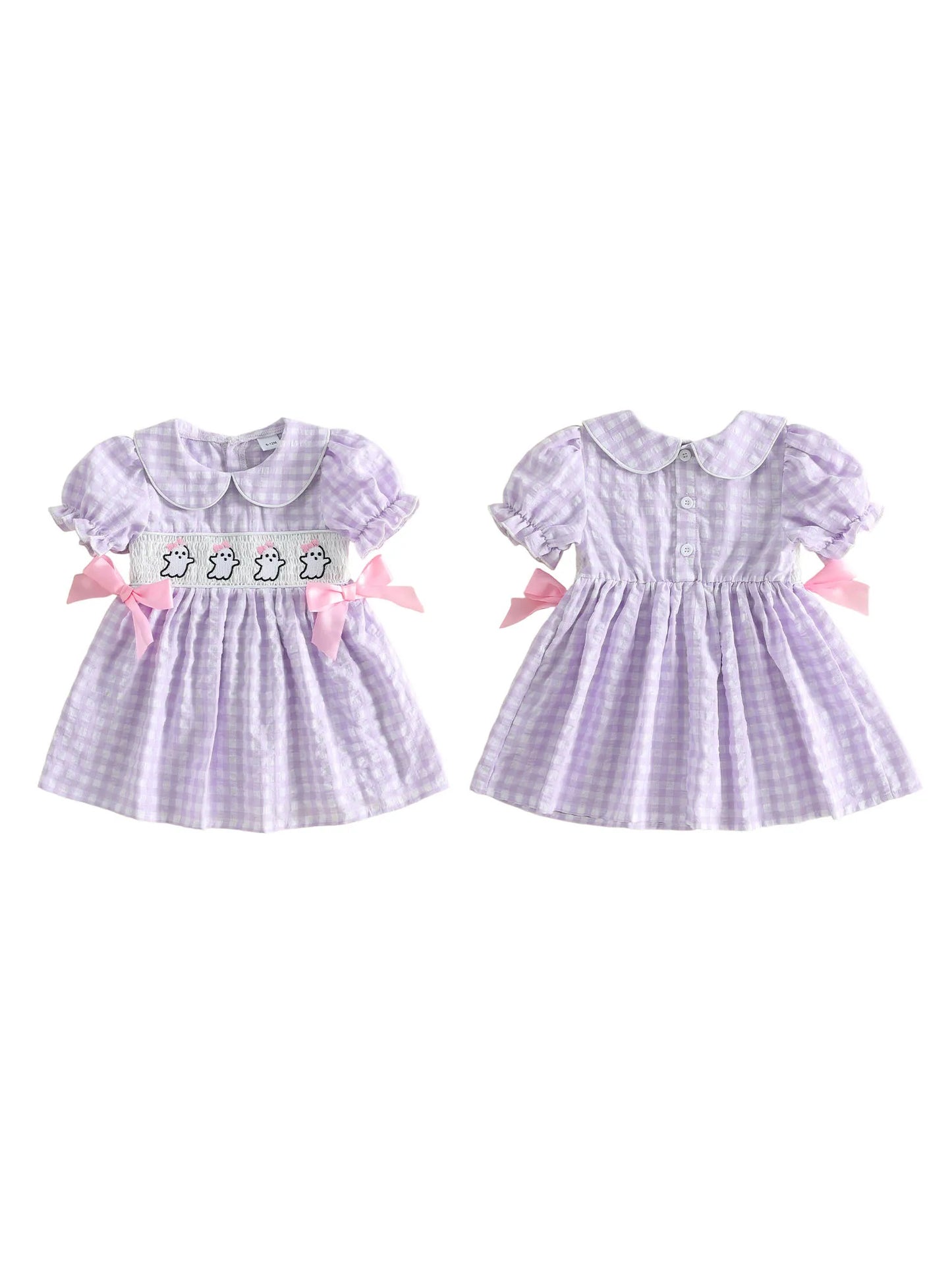 Toddler Halloween Costume Short Sleeve Pumpkin Embroidery Dress Baby Girl Ghost Print A-Line Dress Casual Party Dress for Kids