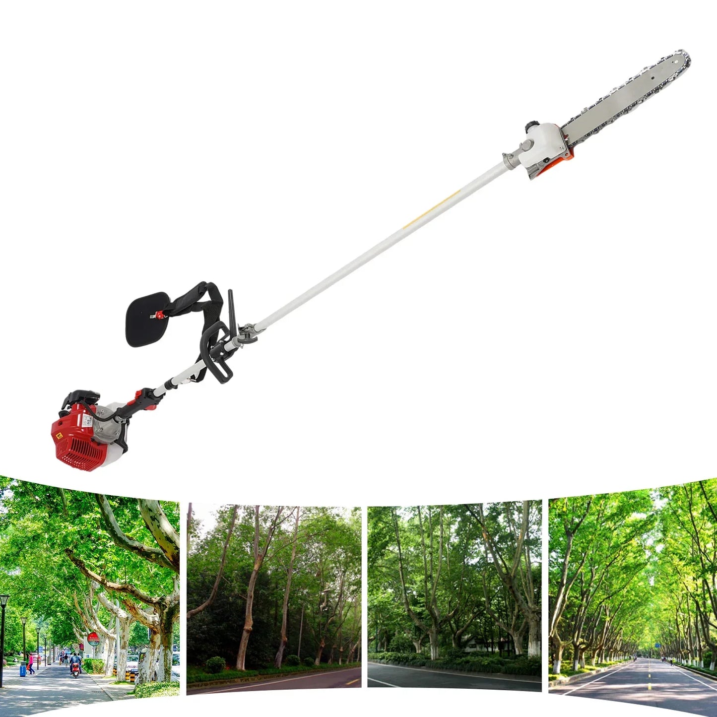 43CC Gas Powered Pole Saw 2-Stroke 1.25KW Gas Pruning Pole Saw Retractable Long Pole Tree Branch Pruner with Air-Cooled Engine