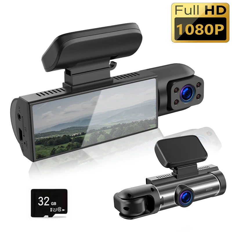 ZNLYRION  Full HD 1080P Car Dashcam Front+Interior+Rear Camera 130° Wide Angle Night Vision G-Sensor Parking Monitor Car Driving Recorder
