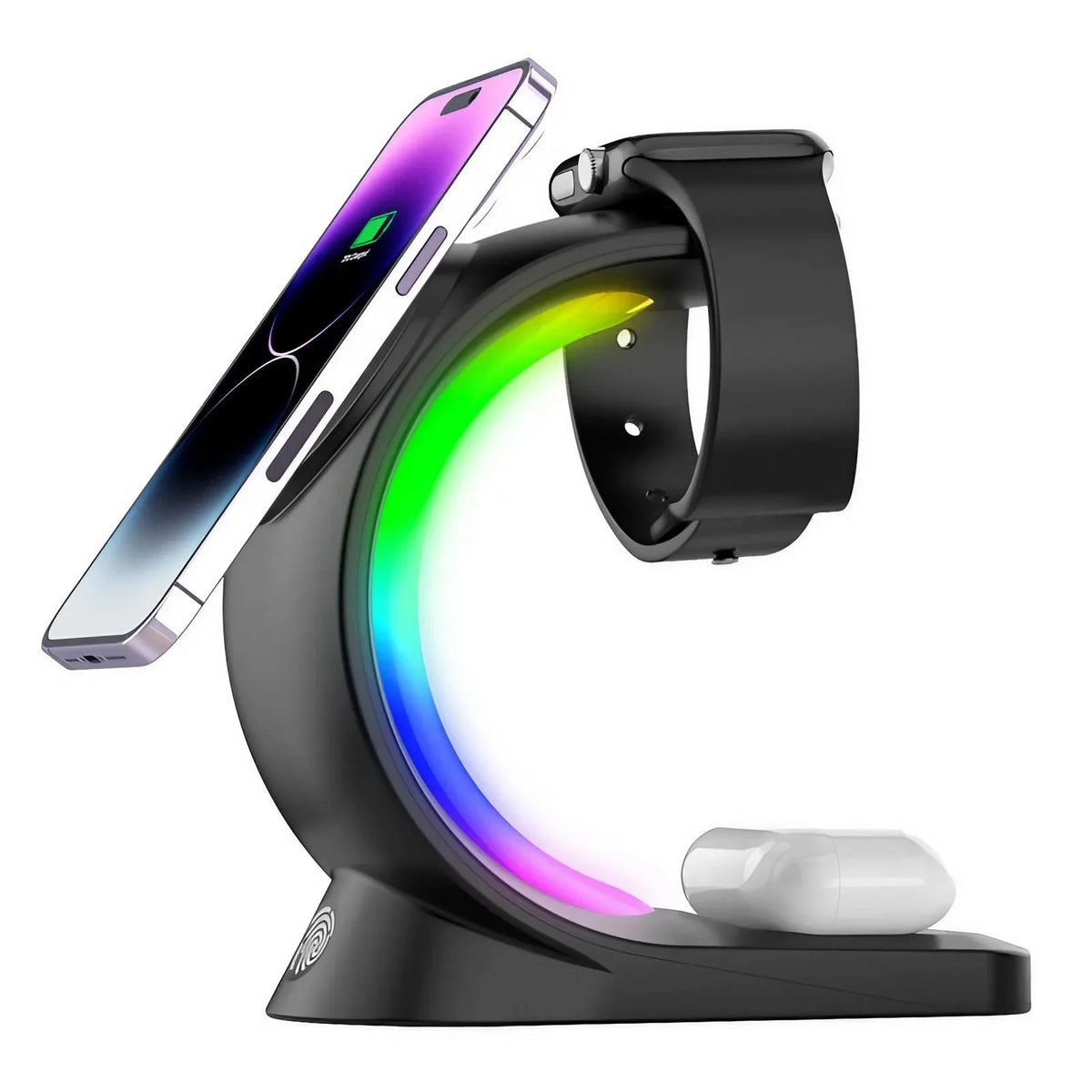 15W Fast Wireless Charger 3-in-1 Magnetic Stand 6-Color RGB Light Multi-Device Charging Station for Apple Devices iPhone AirPods Apple Watch Home Office Desk Bedside Table Organizer Gift Box Packing Travel Foldable
