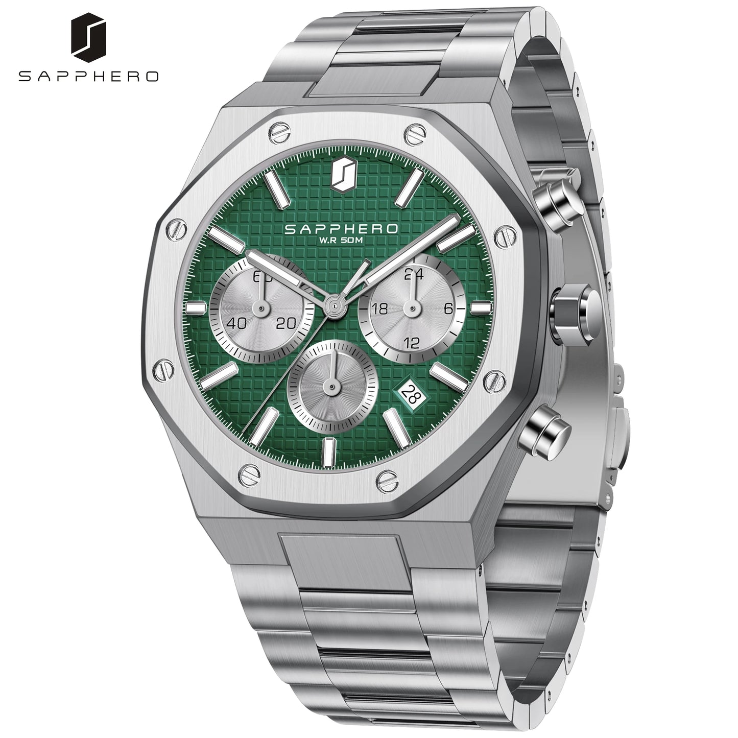 SAPPHERO Men’s Chronograph Quartz Watch 50M Waterproof Stainless Steel Sport Business Luxury Wristwatch Blue Dial
