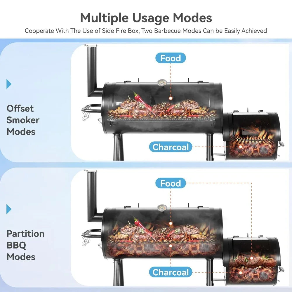 Offset Smoker Charcoal Grills with 37 Inch Cook Chamber, Barrel Smoker and Charcoal Grill Combo, 941 Sq. In. Space, Customized