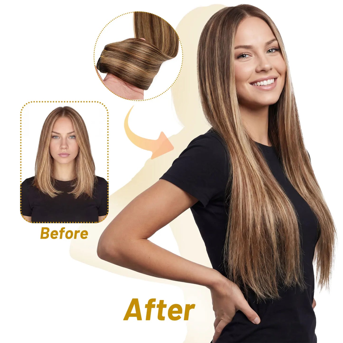 Clip in Remy Human Hair Extensions 7pcs 70g Double Weft 4/27 Chocolate Brown to Caramel Blonde Human Hair Clip ins for Women