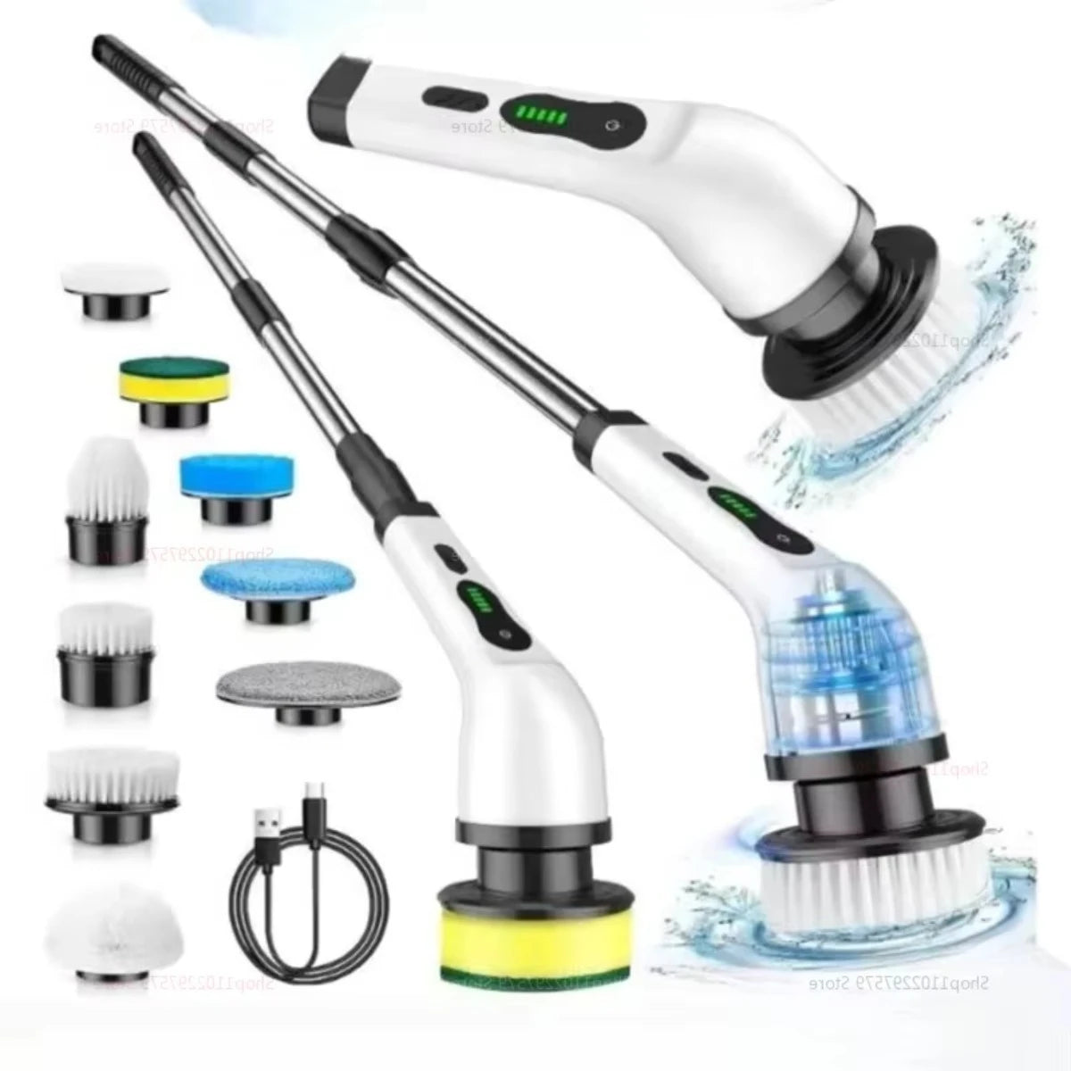 Electric Spin Scrubber Cordless Waterproof 9-in-1 Cleaning Brush with Adjustable Extension Handle for Tub Tile Floor Bathroom