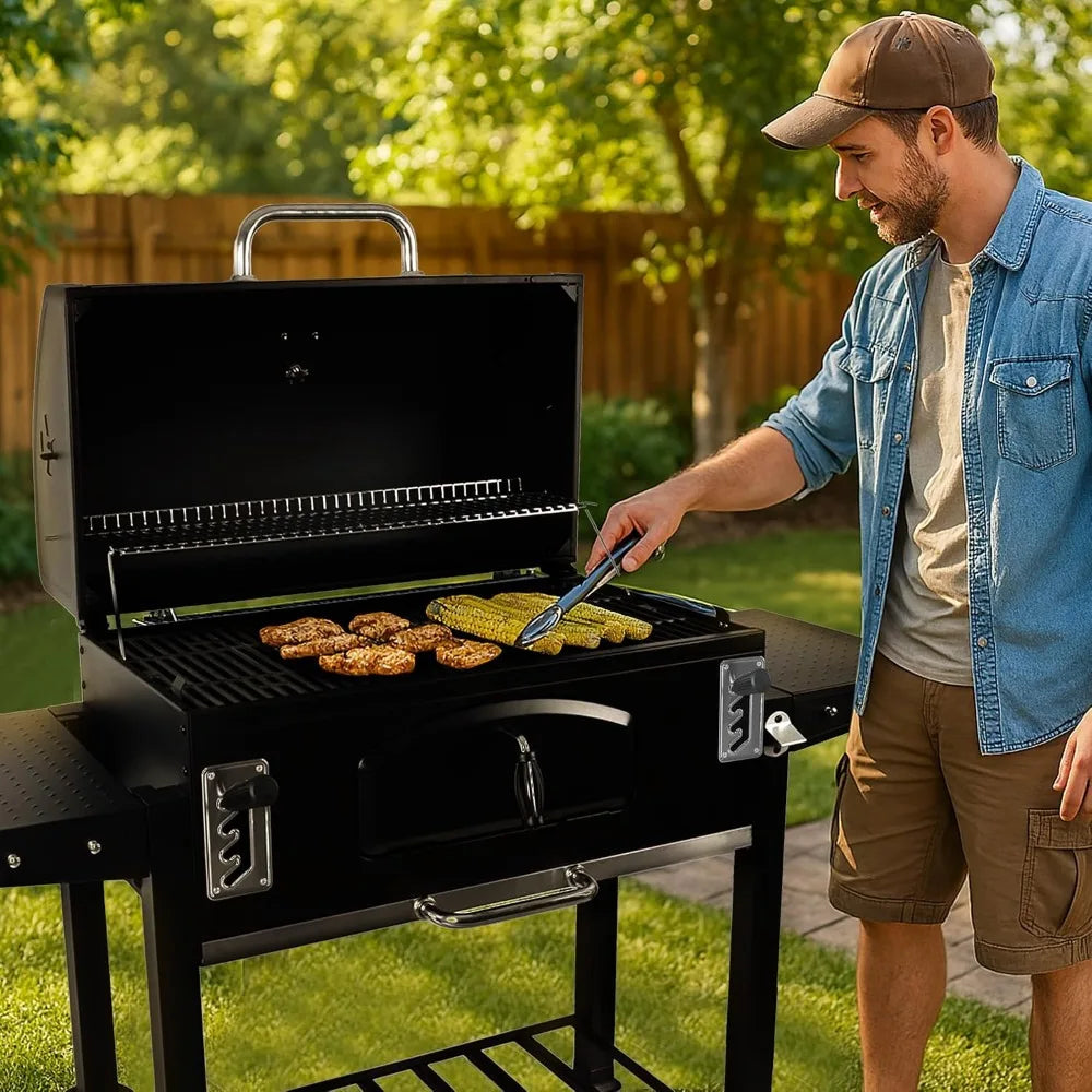 Grill Boss Charcoal Grill with Large 32-Inch Cooking Area - Includes Warming Rack, Side Shelves, Bottom Storage and, Customized