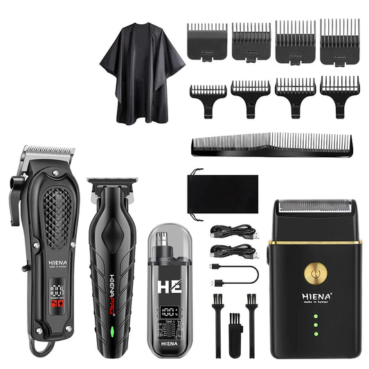 HIENA PRO Professional Hair Clipper Set Cordless Barber Kit and Hair Cutting Set Electric Foil Shavers and Beard Trimmers set