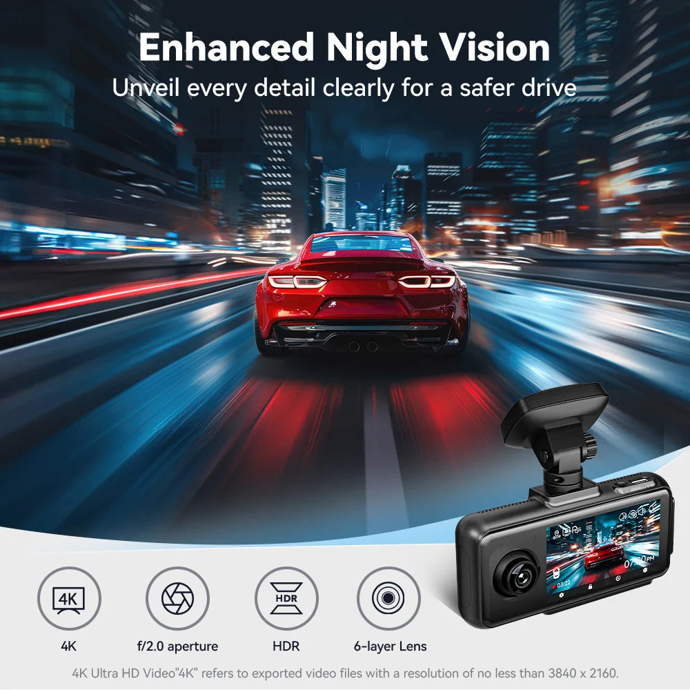 REDTIGER A6 3 Cameras Front/Cabin/Rear Cam 4K Dash Cam Built-in 5.8Ghz WiFi GPS Car DVR Night Vision Parking Monitor 3 Cameras