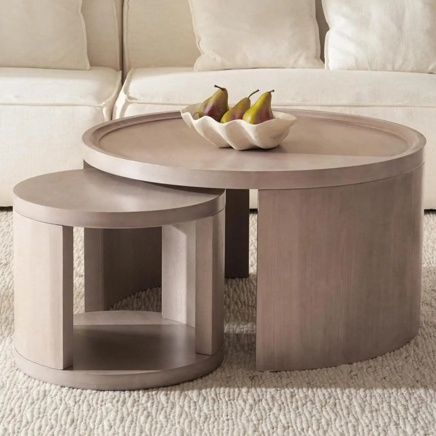 Round Nesting Coffee Table Set of 2, Gray Coffee Table, 31.5" Large & 18" Small Low Tables with Wood Top, Center, Customized