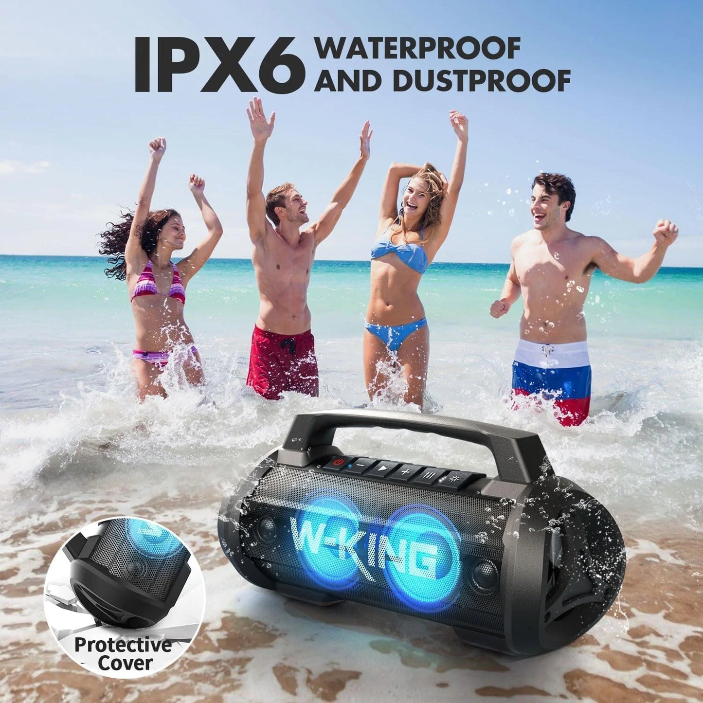 W-KING D10MIC Wireless Microphone Bluetooth Speaker Portable Loud Speakers Bass Boost, DSP, Stereo Pairing, Powerbank, AUX IN