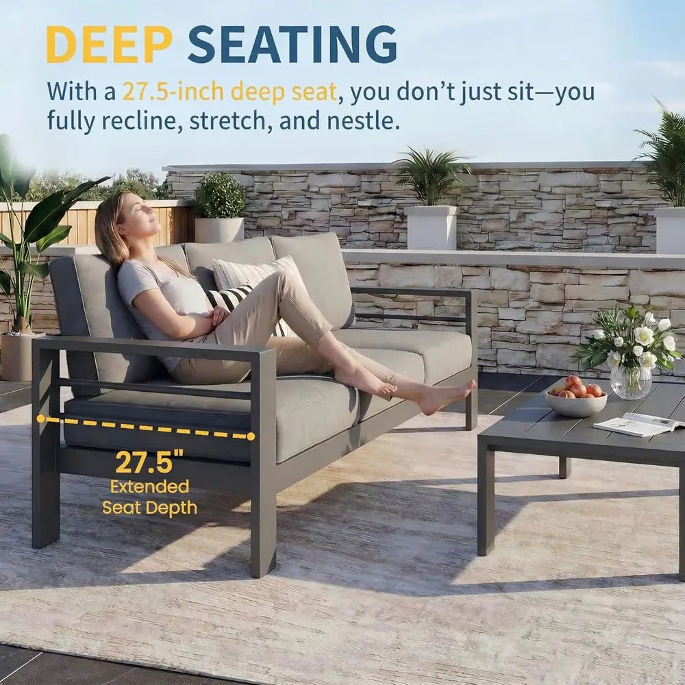 All-Weather Oversized Metal Patio Furniture Set with Deep Seating and Wide Armrests, Gray
