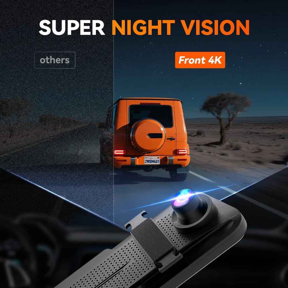 WOLFBOX M40 Dash Cam 4K+1080P With Voice Control ADAS Built in 5GHZ WI-FI and GPS Video Recorder Front and Rear Dash Camera