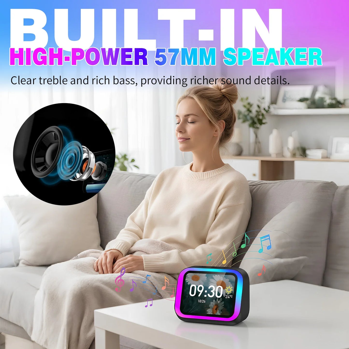 TF26 Pro ai Smart Bluetooth Speaker with LED Display Voice Control, Multi-Functional Smart Alarm Clock, HiFi Sound Built-in Full-Range Speaker, Aesthetic Portable Desktop Wireless Speaker Hands-Free Calling for Home Bedroom O