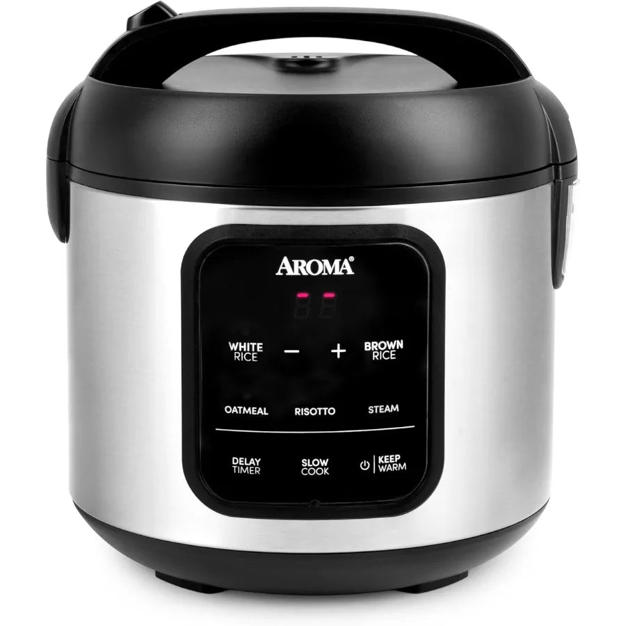 Digital Rice Cooker with 4-Cup Uncooked / 8-Cup (Cooked) Capacity Integrated Steamer Multicooker Functionality Slow Cooking Opt