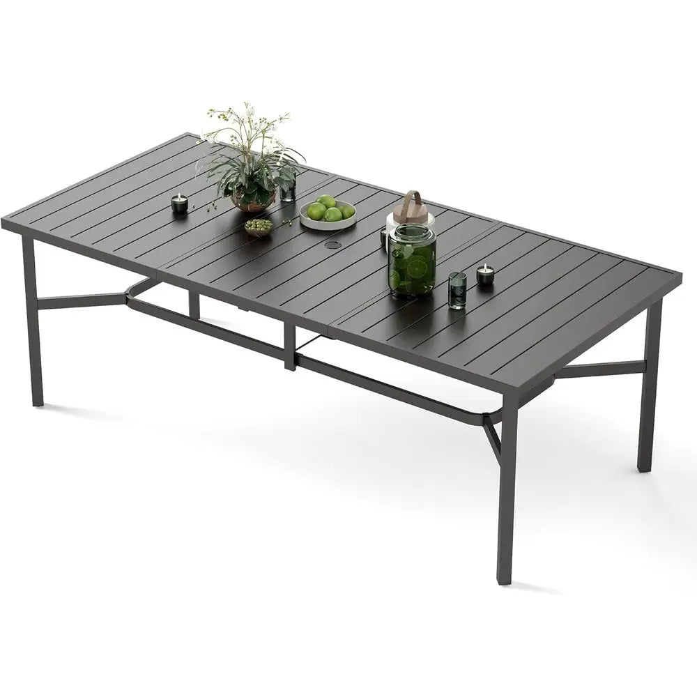 83 x 39 Metal Outdoor Patio Dining Table with Umbrella Hole, Weather-Resistant for Garden and Backyard