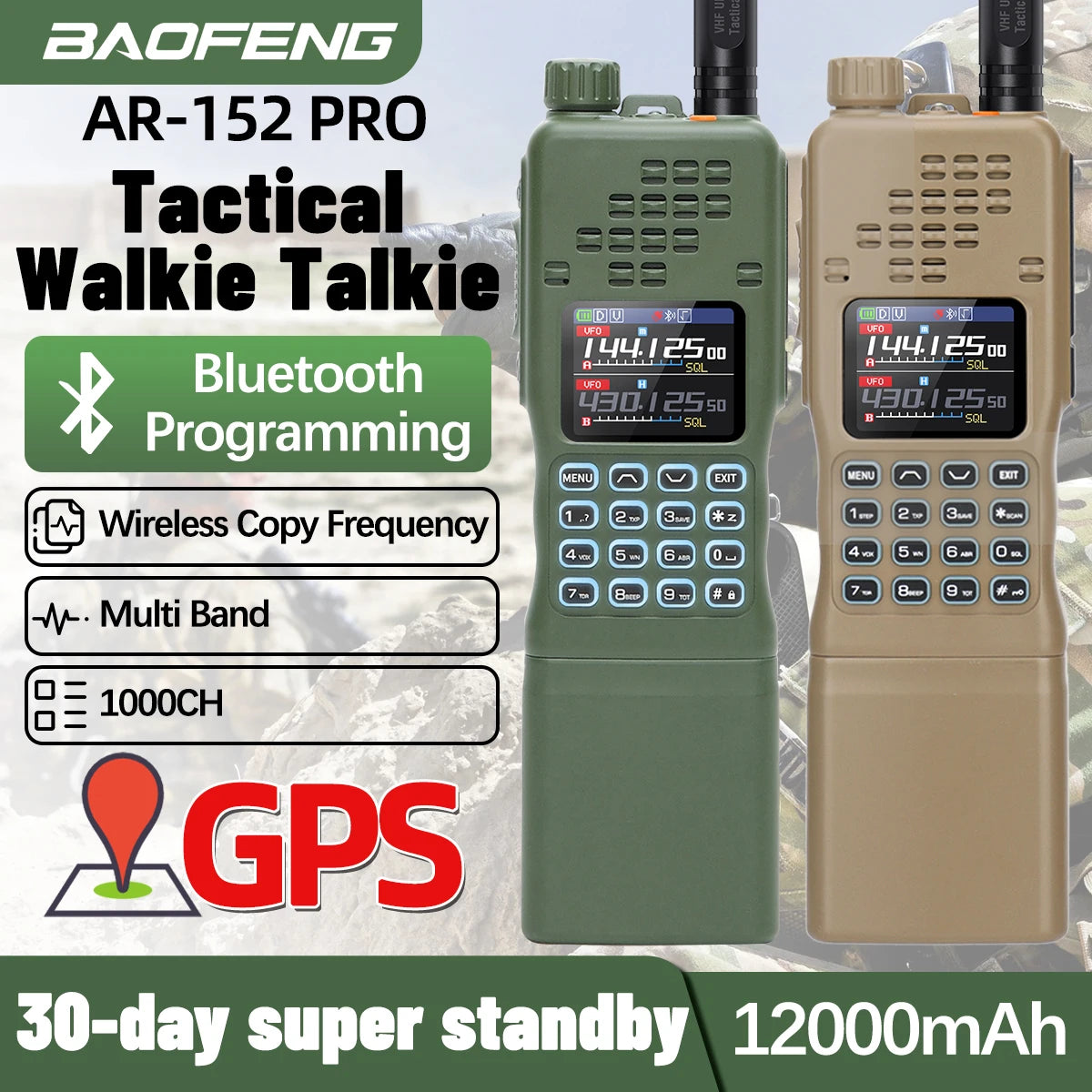 Baofeng AR 152 PRO GPS Ham Radio High Powerful CS Tactical Game Walkie Talkie Long Range Upgraded AR-152 Portable Two Way Radio