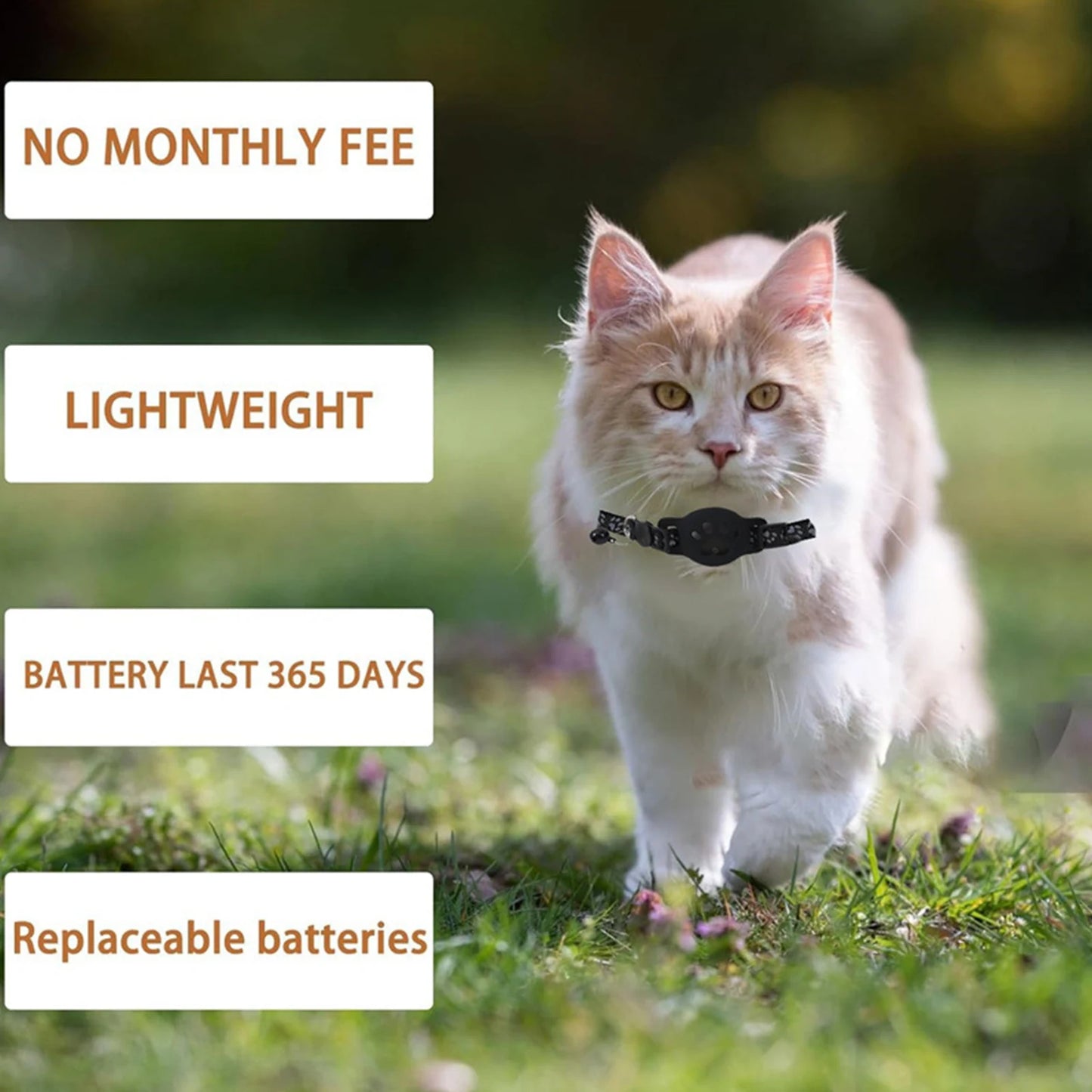 Electronic Pet Locator for iOS & Android Waterproof Pet Tracker with Bell Kitten Collar for Pets Cat Anti-Lost Device