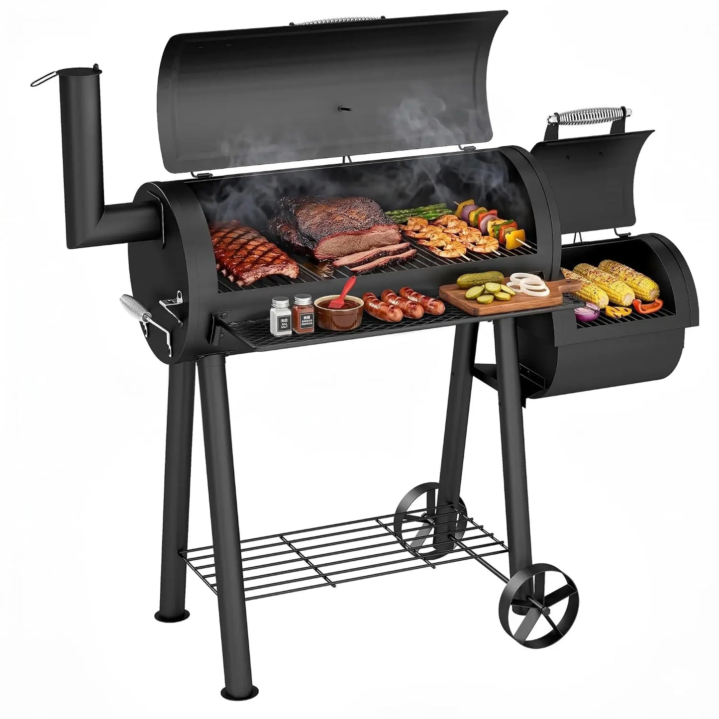 Heavy Duty Charcoal Wood Offset Outdoor Smoker Grill, Charcoal Grill with Smoker Combo for BBQ Grilling, 512 SQ.IN., Customized