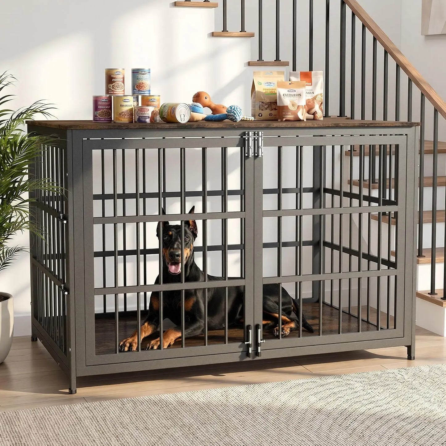Heavy Duty Dog Crate Furniture 48In, Indestructible Cage for High Anxiety Dogs with Wooden Table for Indoor, Customized