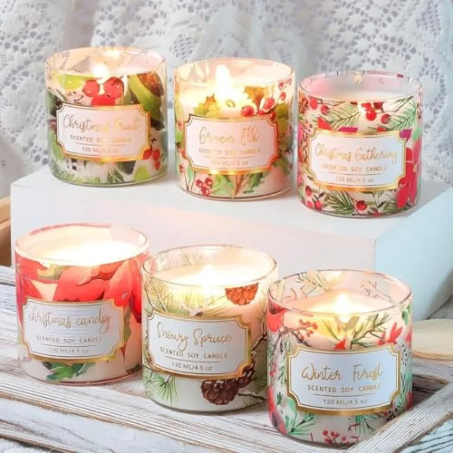 6 Pack Scented Candles with Lid Soy Wax Strong Fragrance Different Scent Clean Burn Long Time Aromatherapy Glass Jar Candles fo