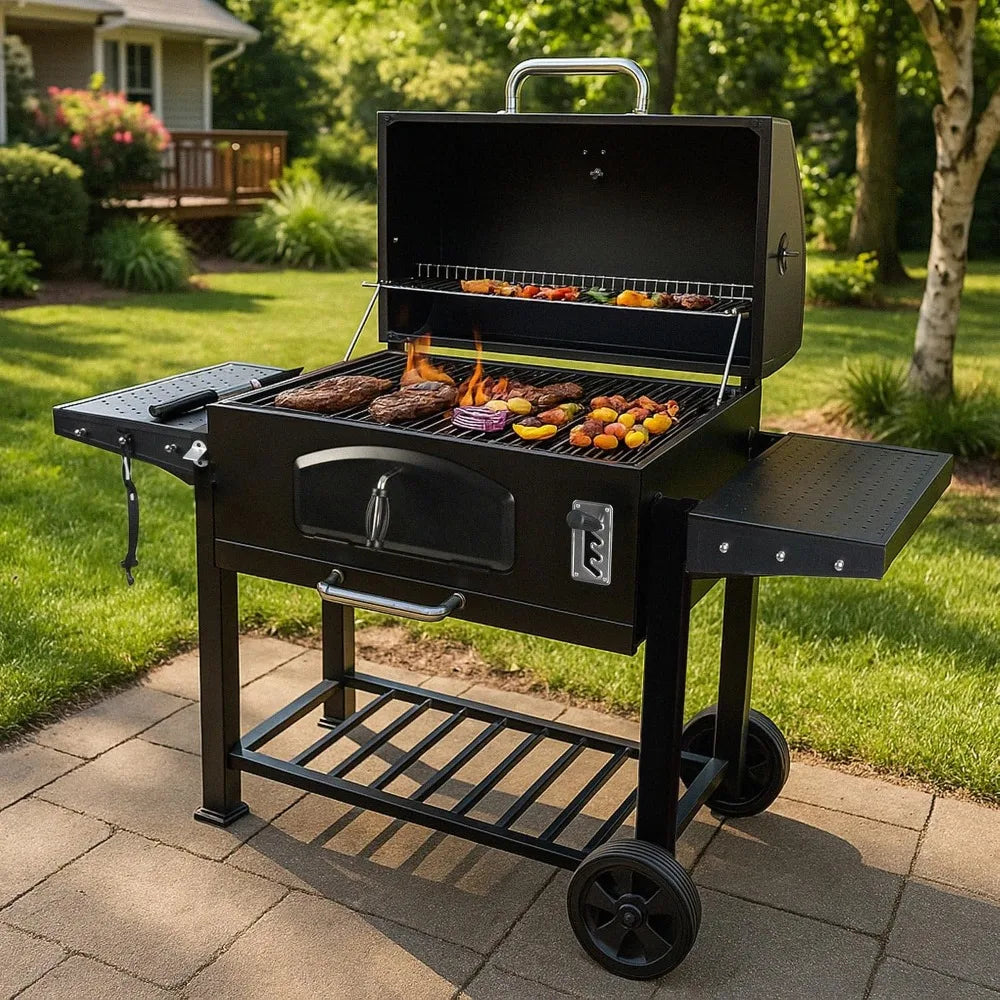 Grill Boss Charcoal Grill with Large 32-Inch Cooking Area - Includes Warming Rack, Side Shelves, Bottom Storage and, Customized