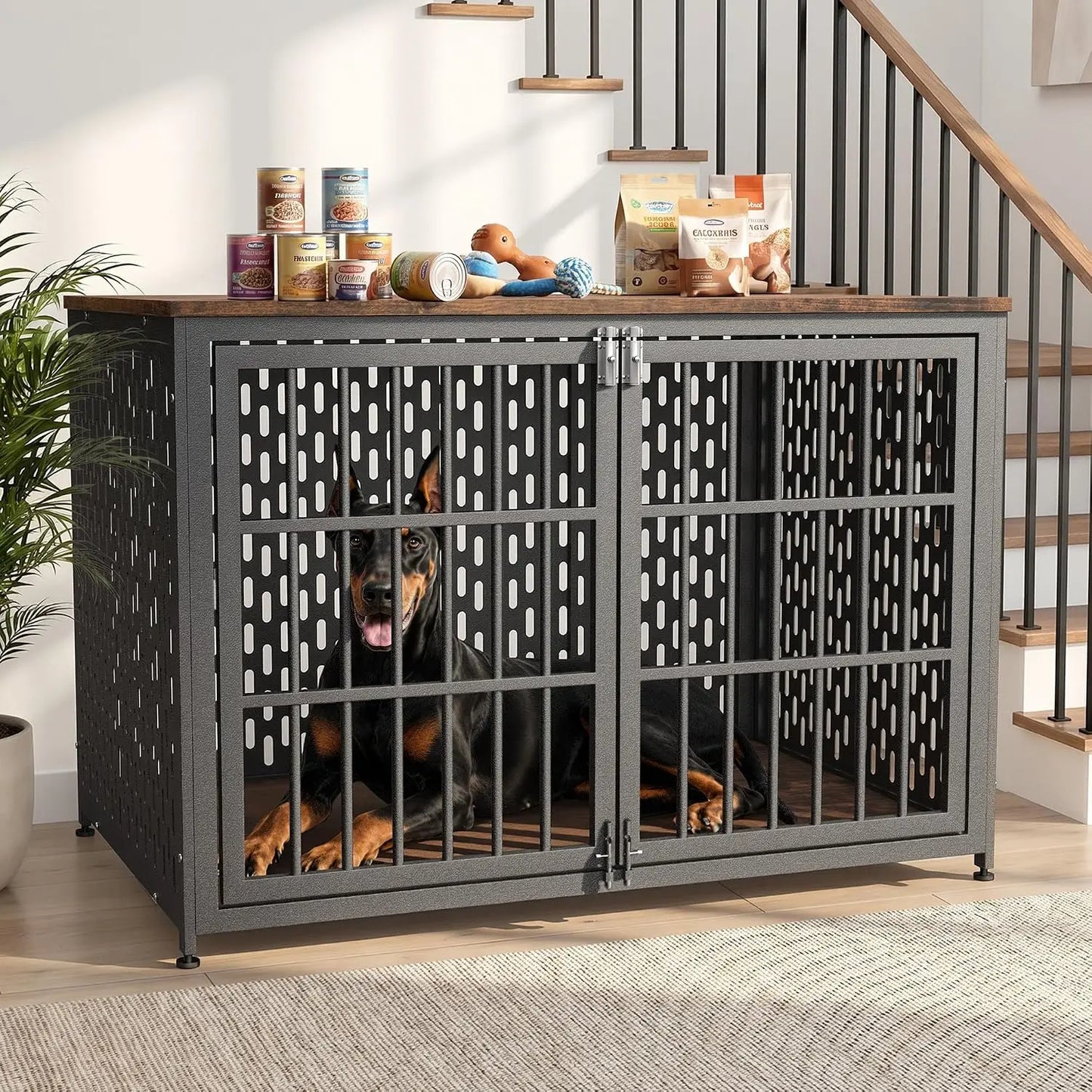 Heavy Duty Dog Crate Furniture 48In, Indestructible Cage for High Anxiety Dogs with Wooden Table for Indoor, Customized