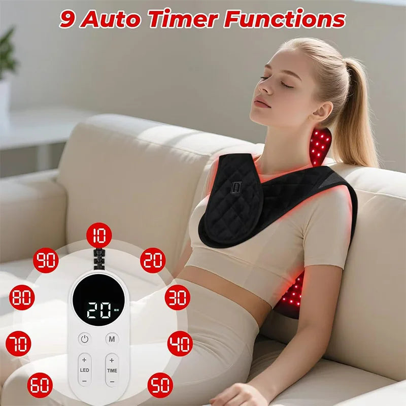 NEW 104LEDs Red Light Therapy for Neck Shoulder 660nm&850nm Wearable Heating Infrared Light Therapy Pad with Timer & Pulse Modes