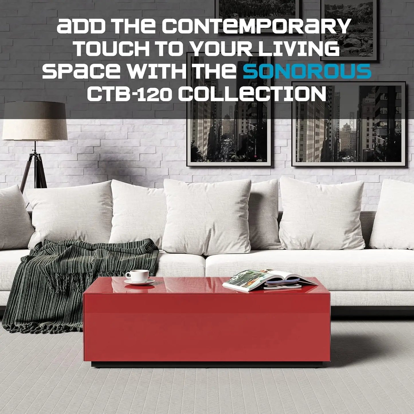 Premium Tempered Glass Coffee Table - Modern Red Rectangular Coffee Tables for Living Room - High Gloss Fingerprint, Customized