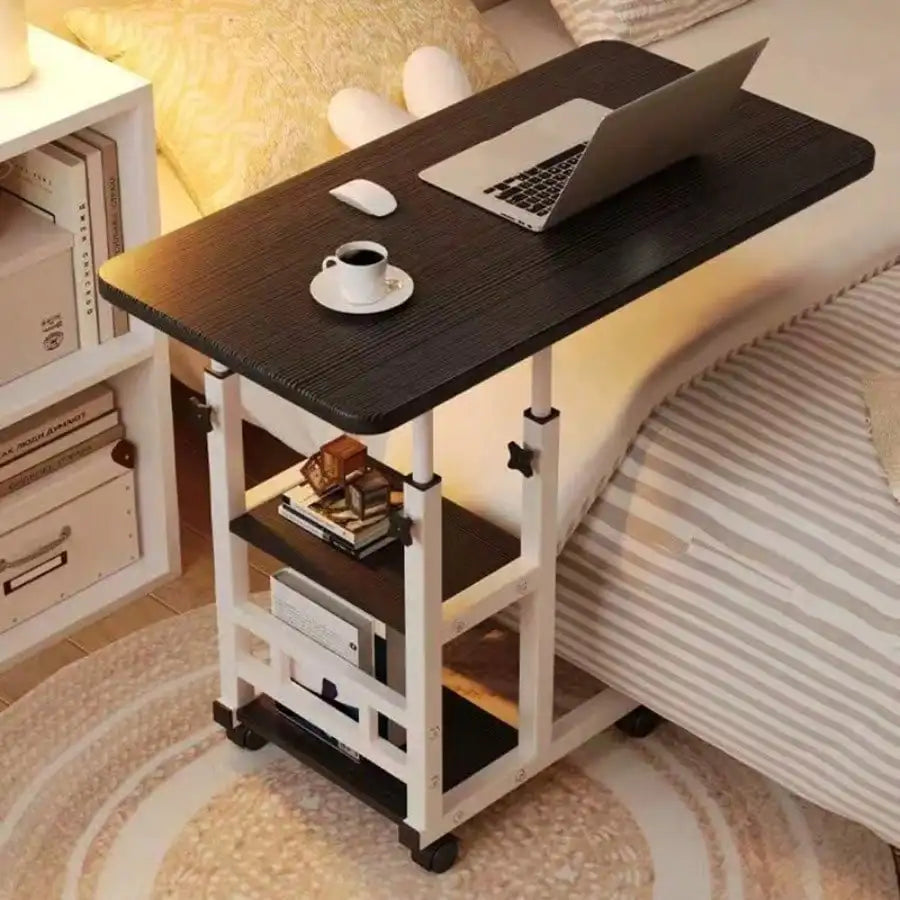Doublelayer Metal Foldable Desk With Wheels Storage Rack Adjustable Height And Spacious Tabletop Versatile For Studying Working And Relaxing Perfect For Bedrooms Living Rooms & Offices, Bedside Table.