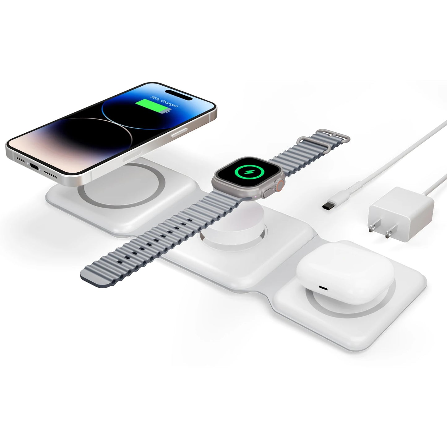 15W Magnetic Wireless Chargers 3 in 1 Foldable Phone Charge Dock Fast Charg Travel for Apple Watch IPhone 14/13/12/11/X AirPods