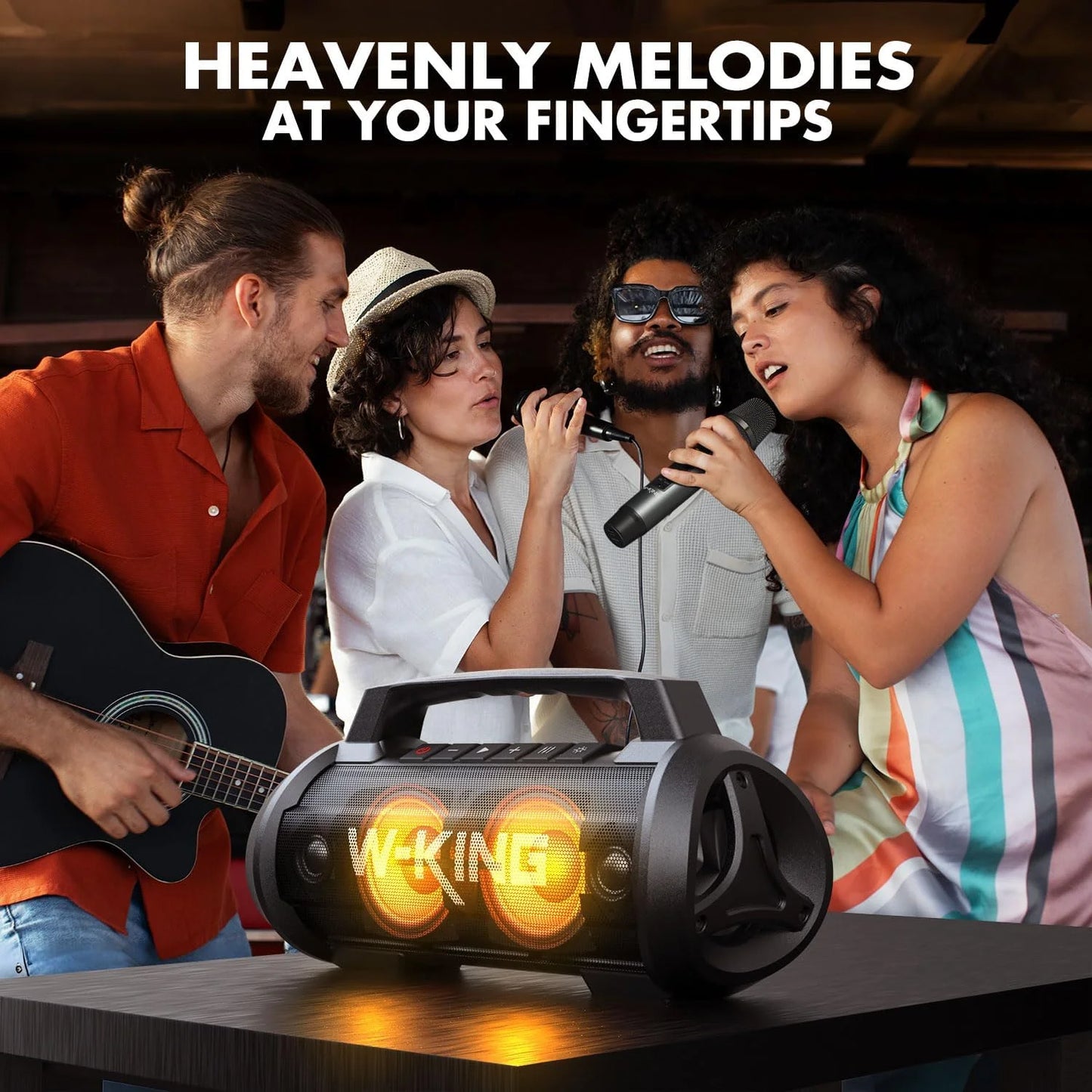 W-KING D10MIC Wireless Microphone Bluetooth Speaker Portable Loud Speakers Bass Boost, DSP, Stereo Pairing, Powerbank, AUX IN