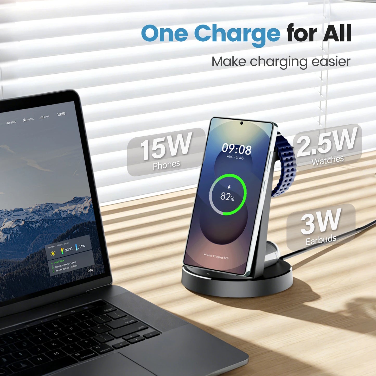 3 In 1 Magnetic Wireless Charger 15W Fast Charging Dock Stand Travel Foldable for Samsung S25 S24 S23 S22 Galaxy Watch iPhone