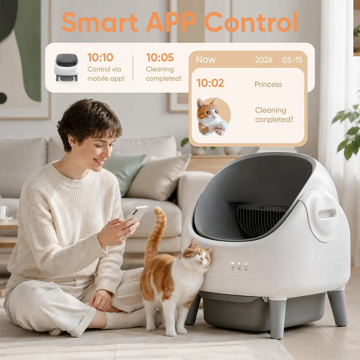 Self Cleaning Cat Litter Box, Open-Top Automatic Cat Litter Box with App Control, Large Capacity for Multiple Cats,, Custom