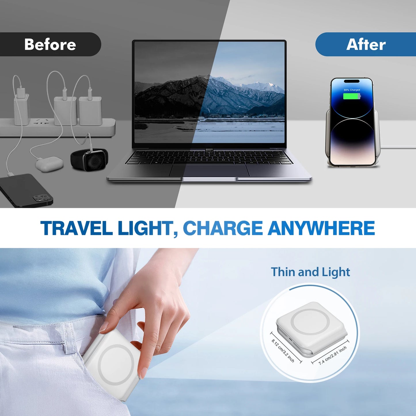 15W Magnetic Wireless Chargers 3 in 1 Foldable Phone Charge Dock Fast Charg Travel for Apple Watch IPhone 14/13/12/11/X AirPods