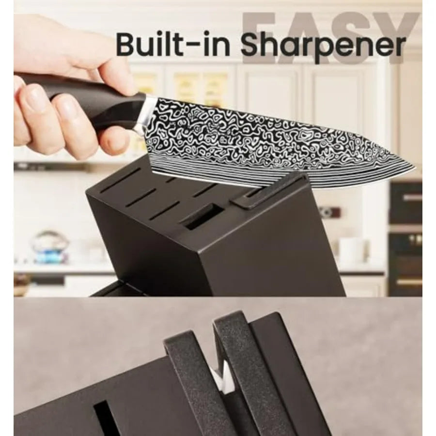 15-Piece Kitchen Knife Set with Built-in Sharpener High Carbon German Stainless Steel Dishwasher Safe Black Handle