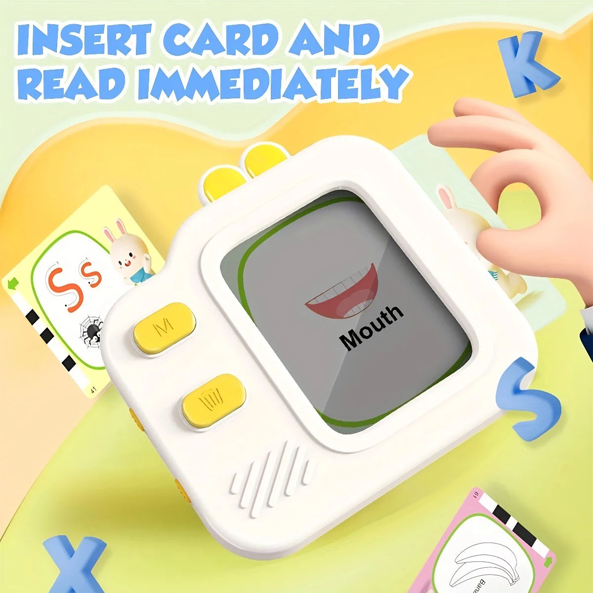 NEW Flash Card Reader with Erasable Drawing LCD and Sound, 120 Double-Sided Cards, Toddlers Early Learning Toy , Birthday Gift