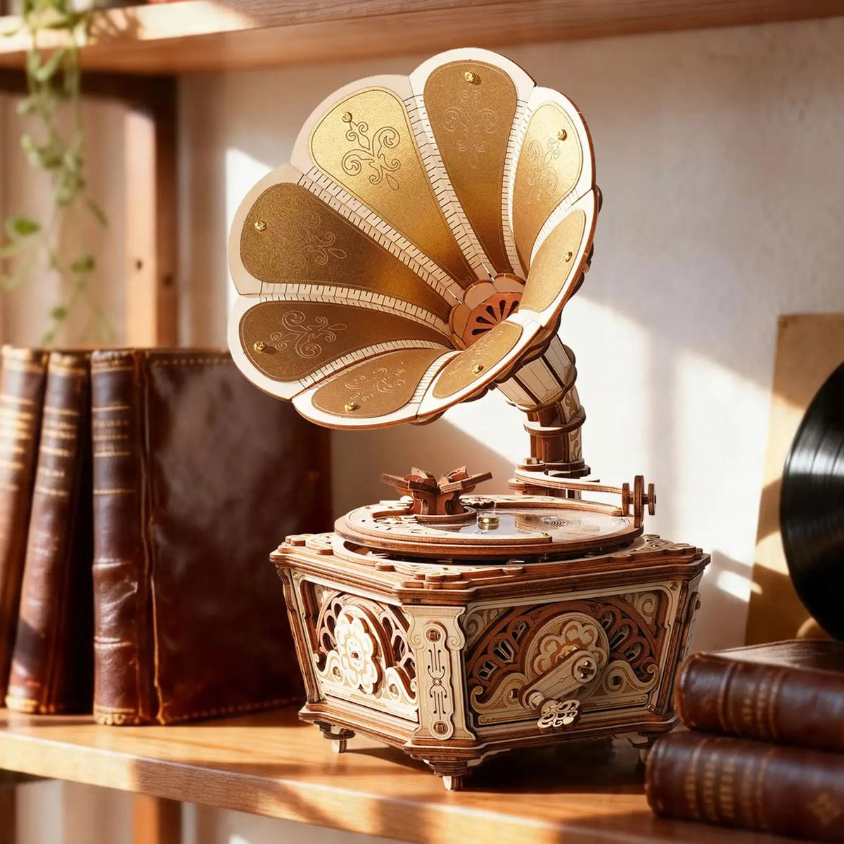 ROKR Wooden 3D Puzzle Diva Gramophone Music Box Mechanical Model Building Kit for Home Decor Holiday Gift for Adults Teens Friends