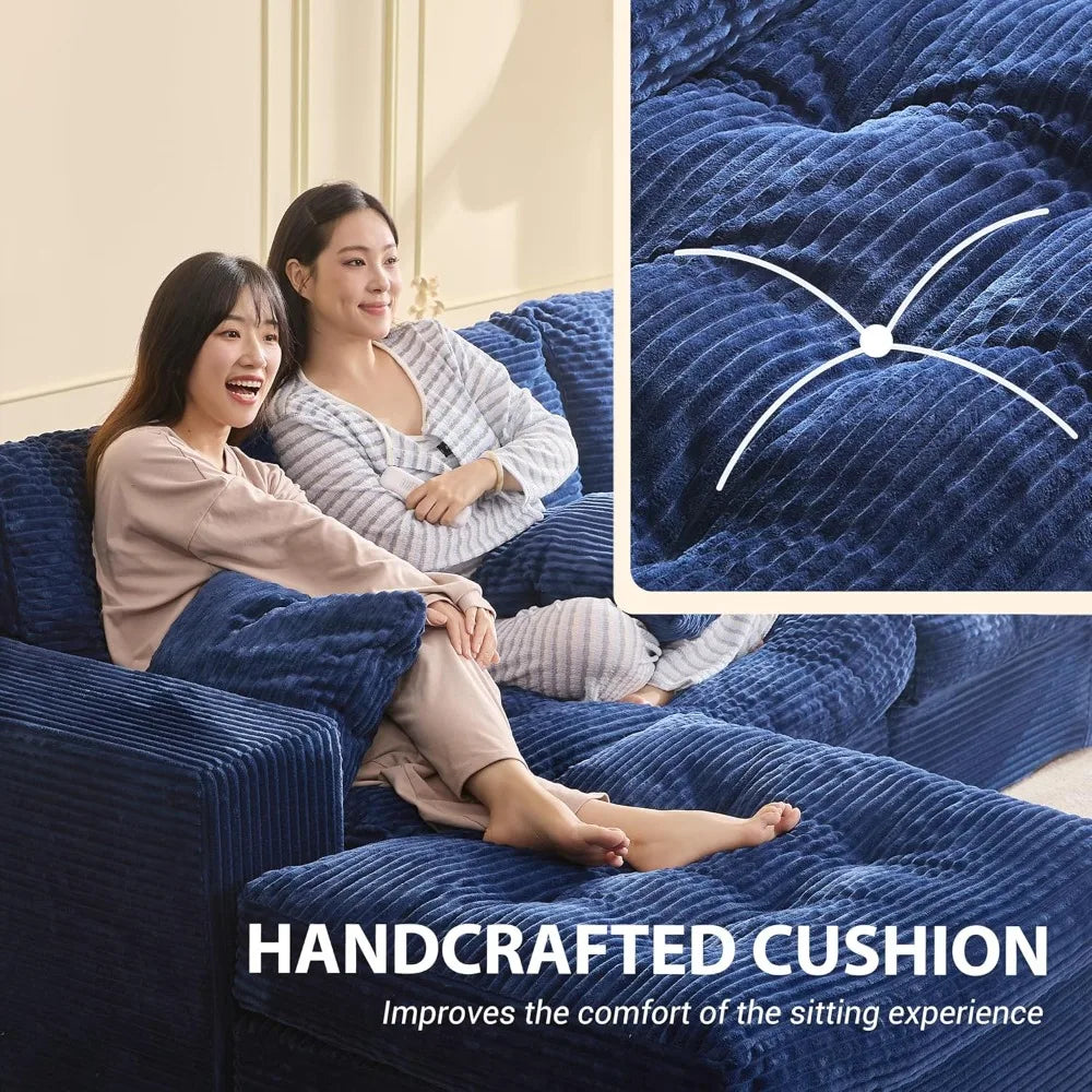 Modular Sectional Sofa, 102” L-Shaped Corduroy Couch with Ottoman, Deep Seat Comfy Sectional for Living Room, Set, Customized