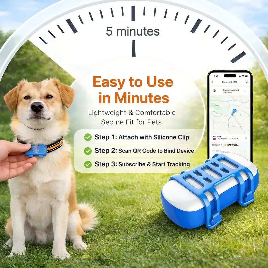 GPS Pet Tracker Plan Required 4G Built-in SIM with Real-Time Tracking, WiFi Home Positioning, IP67 Waterproof for Dogs & Cats