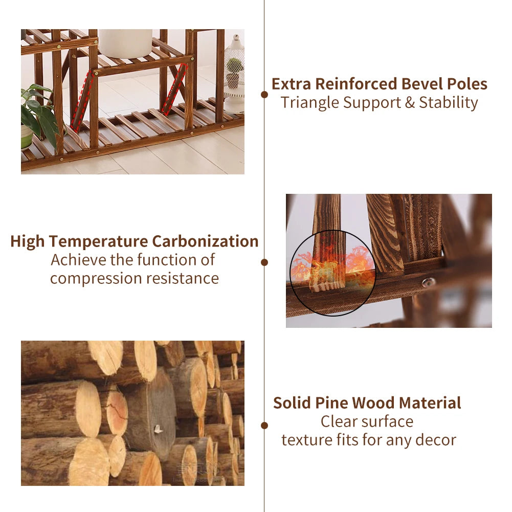 Wooden Plant Shelf Flower Pot Stand Indoor Outdoor Multi-Tier Plant Display Stand