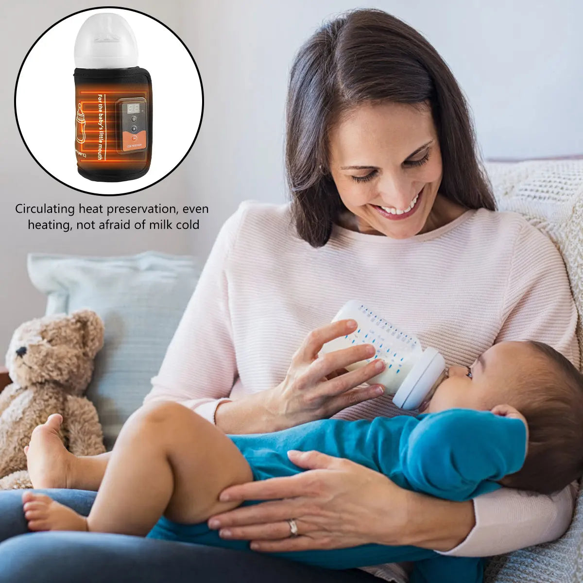 Baby Bottle Warmer USB Powered Feeding Bottle Heater with Adjustable Heating Temperature Portable Thermal Insulation Bag