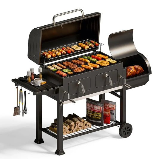 49" 2 in 1 Charcoal Grill & Smoker Combo, Outdoor Grill with Enamel Coated Charcoal Tray, 1015 SQ.IN Cooking Area,, Customized