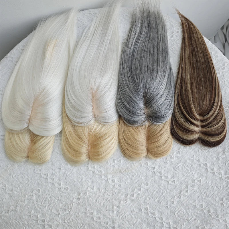 100% Human Hair Toppers with Clips Machine Remy Natural Topper Hair High Quality One Piece Toppers for Women Daily Thin Hair