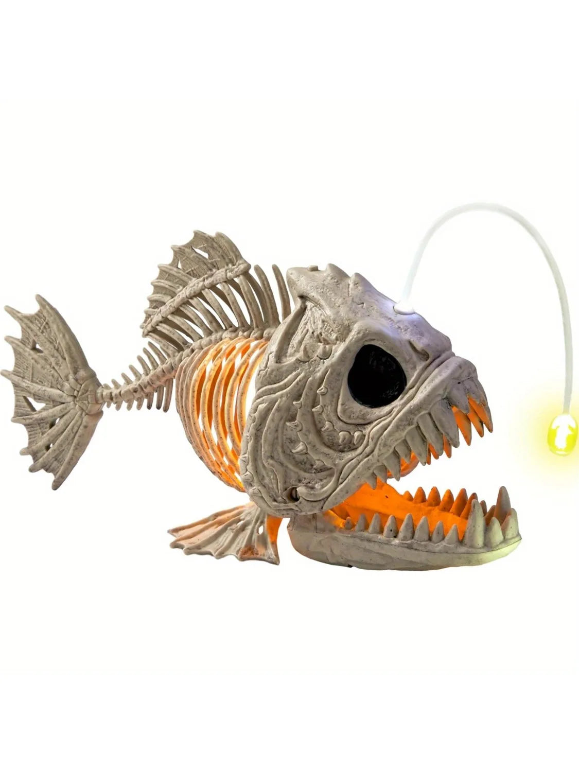 Halloween Skeleton Lantern Fish with LED Eye Plastic Bones for Halloween Party Photo Prop Decoration, Graveyard Decor, Indoor Outdoor Spooky Scene(10.2" *5.5" *3")