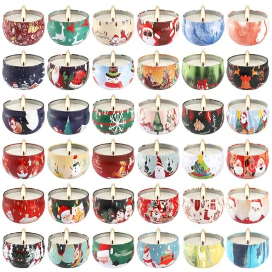 36Pack Christmas Scented Candles Sets, Long Burning, 2.5oz Natural Soy Wax with Essential Oils Decorative Aromatherapy Candles