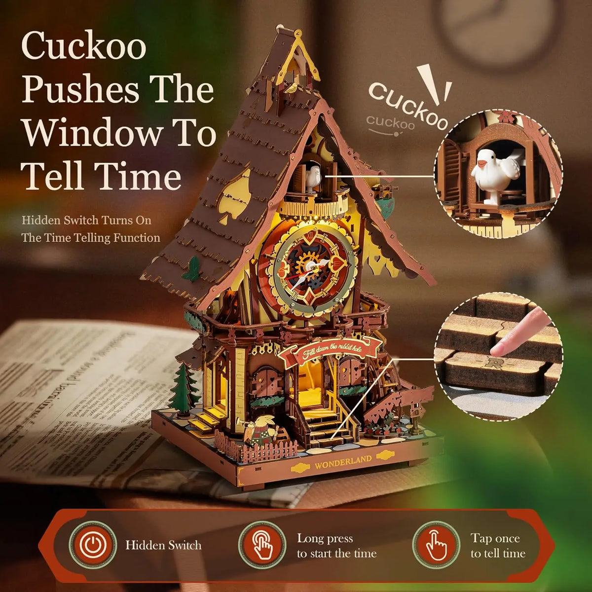 Robotime Rokr 3D Wooden Puzzle Cuckoo Clock Kit Black Forest Style with Working Bird  DIY Clock Model Kit for Kids Adults Model