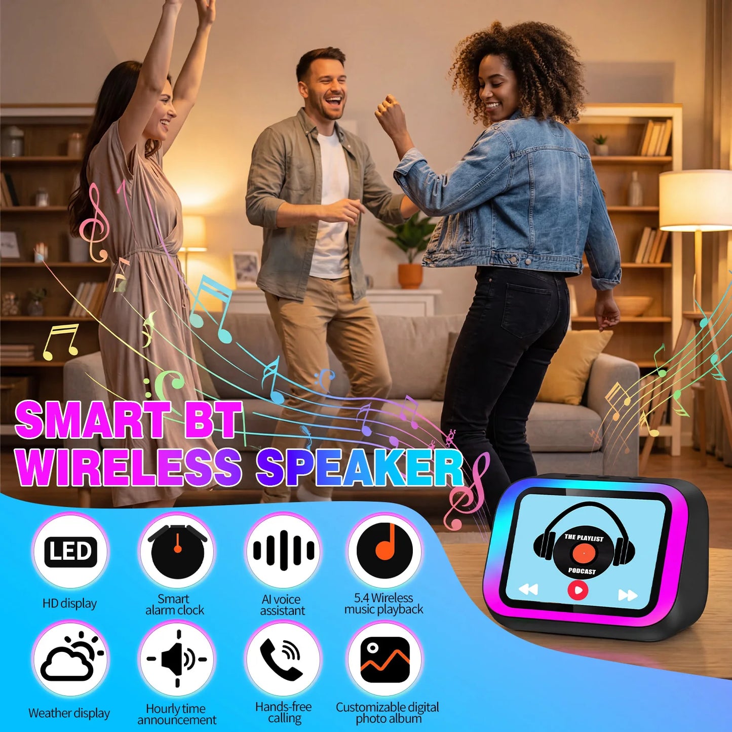 TF26 Pro ai Smart Bluetooth Speaker with LED Display Voice Control, Multi-Functional Smart Alarm Clock, HiFi Sound Built-in Full-Range Speaker, Aesthetic Portable Desktop Wireless Speaker Hands-Free Calling for Home Bedroom O