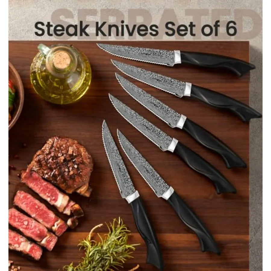 15-Piece Kitchen Knife Set with Built-in Sharpener High Carbon German Stainless Steel Dishwasher Safe Black Handle